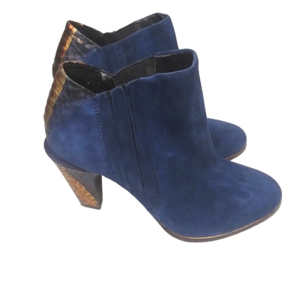 L.A.M.B. Shoes - L.A.M.B. Gwen Stefani Blue Suede Snake Heel Ankle Boots Animal Print Mob Wife
